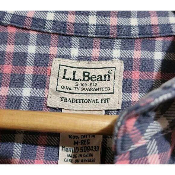 LL Bean Shirt Mens M Traditional Fit Plaid Midweight Long Sleeve Flannel Hiking - Picture 4 of 4